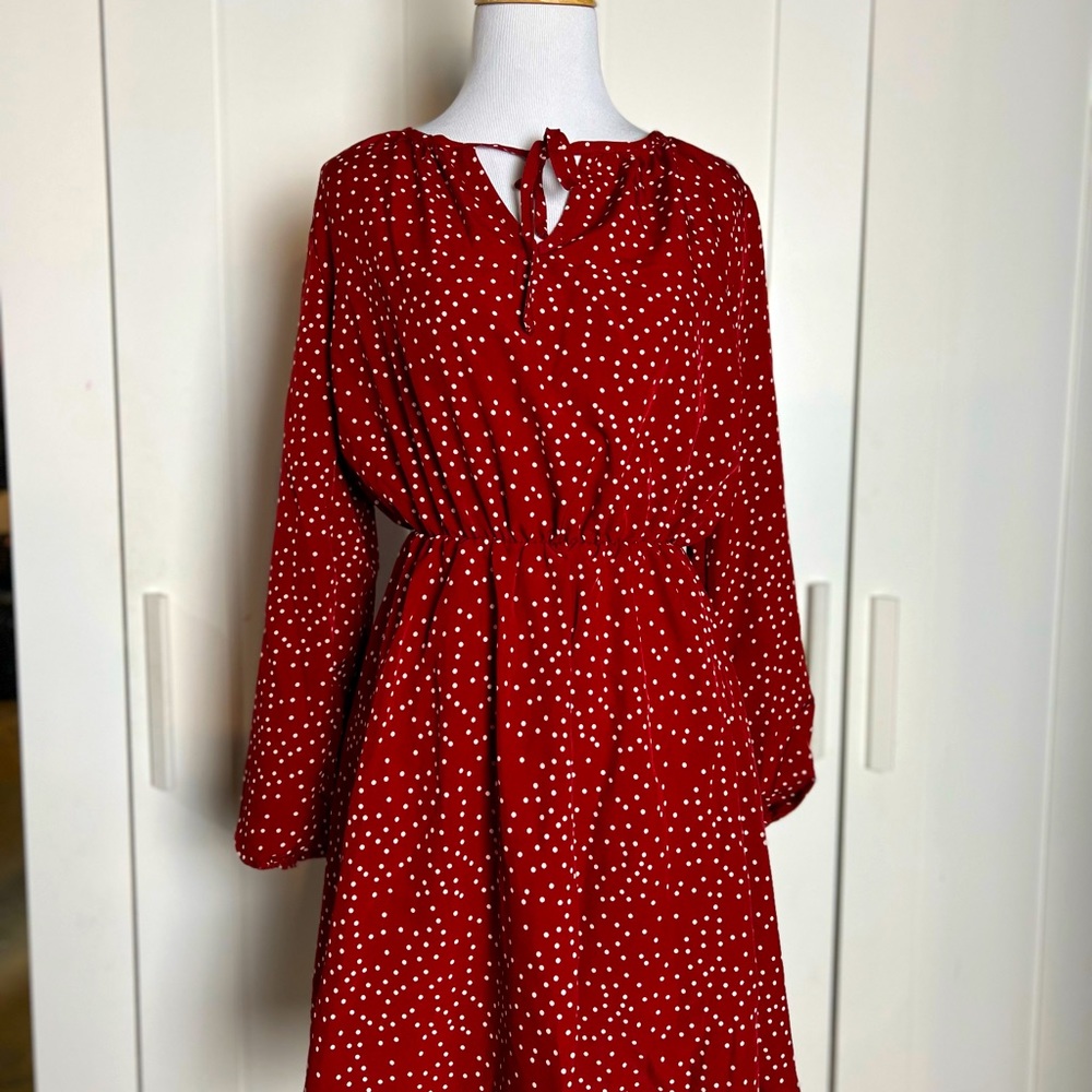 Red Polka Dot Long Sleeve Mini Dress